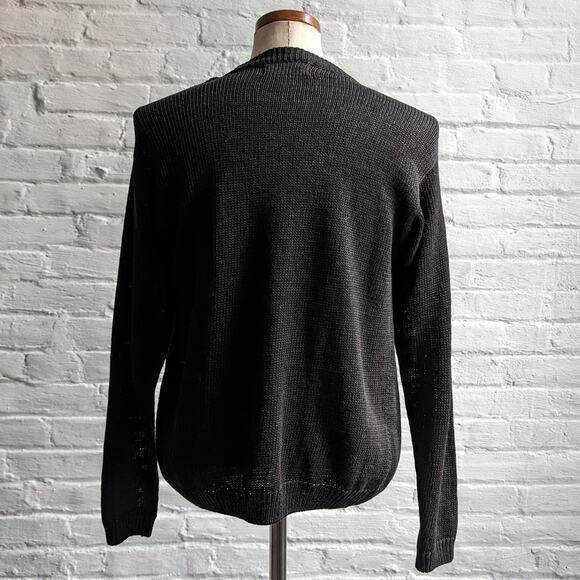Vintage Black Knit Cardigan Gold Beaded Sweater Glam Goth Granny Chic Top Small - Picture 5 of 7
